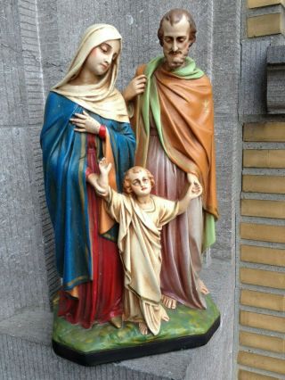 Xl Antique Monastery Plaster Holy Family Saint Joseph Jesus Mary Statue Figure