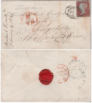 1851 Qv Hurstpierpoint Cover With A 1d Penny Red Stamp Rare Northern Railway Tpo