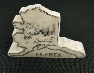 Kiana Alaska Etched Marble Carved State Shape Bear And Cub Alaskan Made