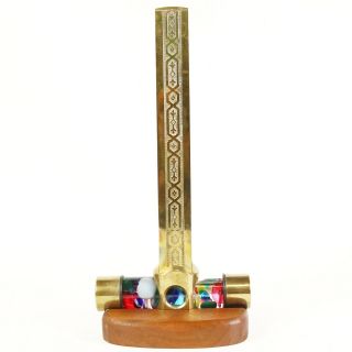 Ornate Brass & Glass Sliding Tube Kaleidoscope With Wood Stand