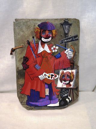 Pierre Louis Laiche Slate Tile Painting Clown Jackson Square Orleans 1983