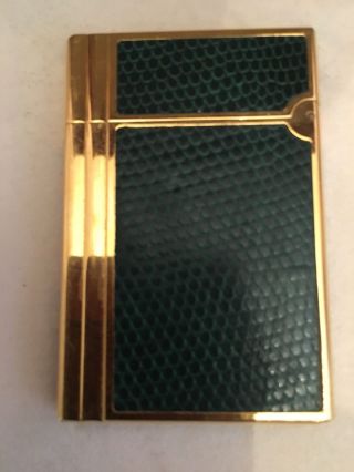 S.  T.  duPont Ligne 1 lighter,  Green Leather.  Authentic 3