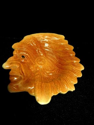1948 - 1952 Occupied Japan Copper Color Glass Indian Head W/headdress Ashtray