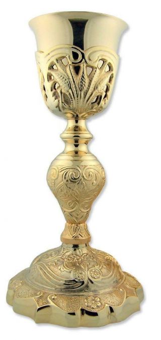 Brass/gold Plate Coronation Chalice With Ihs Paten & Case,  5 1/2 Inch