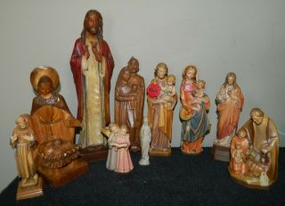 10 Hand Carved Religious Figures,  Figurines,  Mary,  Jesus,  Dolfi,  Goldsheider