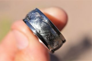 Meteorite Jewelry 925 Silver Inlay Meteorite Ring