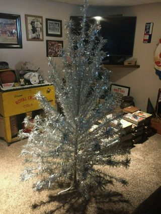 Vintage Sparkler Pom Pom 6 Ft Silver Aluminum Christmas Tree 91 Branches M - 691e
