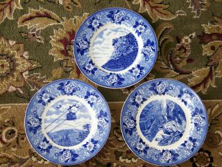 3 Jonroth Old English Staffordshire Plates Old Man Of The Mountain Flume Tram Nh