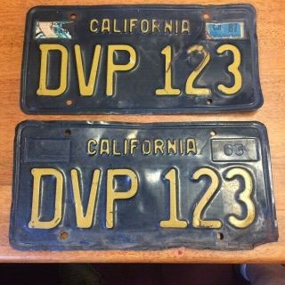 Pair Vintage 1963 Double California License Plates Black & Yellow