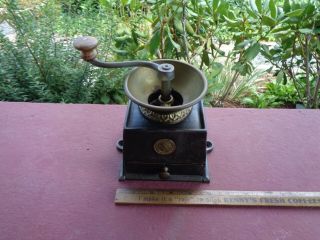 Kenrick Antique Cast Iron Coffee Grinder Box Mill With Brass Hopper