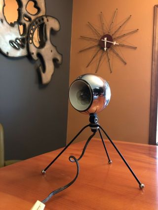 Mid Century Modern - Chrome Eyeball Desk Lamp W/ Tripod Base