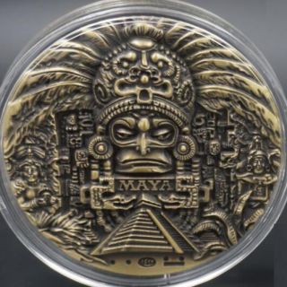 Big Size Maya Calendar Prophecy Anti - Bronze Plated Medal Badge Emblem Coin Us