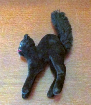 Vintage 1950s Steiff Halloween Black Velvet Scared Cat Miniature No Id & Ribbon
