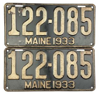 1933 Maine License Plate Pair 122 - 085