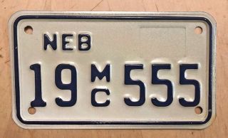 Nebraska Motorcycle Cycle License Plate " 19 Mc 555 " Ne Great Number
