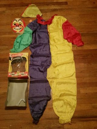 Vintage Collegeville 858 Adult Halloween Clown Costume Mask Small Box 80s 70s