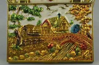 Collectible China Style Cloisonne Carve Village Scenery Rare Ring Jewel Box Gift 5