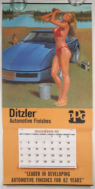 Large 1984 Complete 12 - Month Ditzler Automotive Advertising Pin - Up Calendar