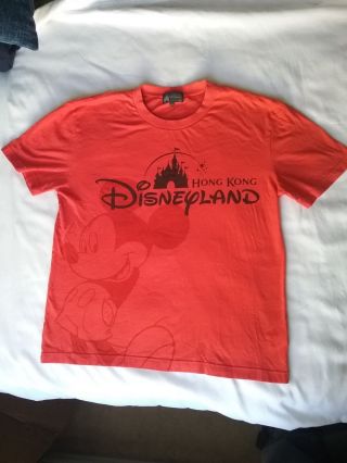 Rare Hong Kong Disneyland Micky Mouse Two Tone Bright Red Mens Large T Shirt