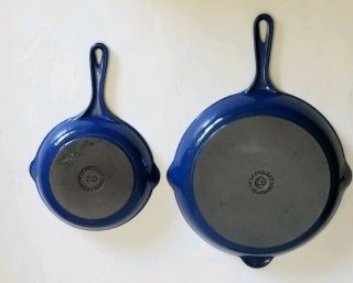 Vintage Le Creuset Blue Skillet With Spouts And Tab 20 And 26