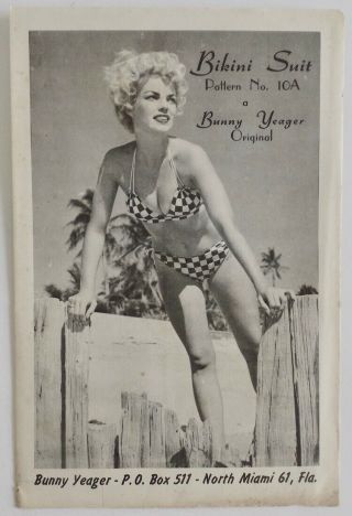 1955 Bunny Yeager Estate Design Bikini Pattern w/ Sexy Pin - Up Envelope 2