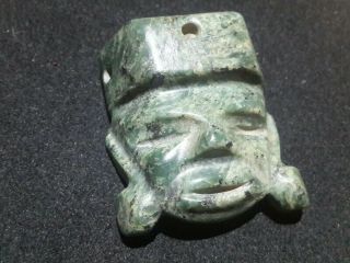 Mexican Pre Columbian Maya Style Green Stone Jade Collar Face Pendant Mexico