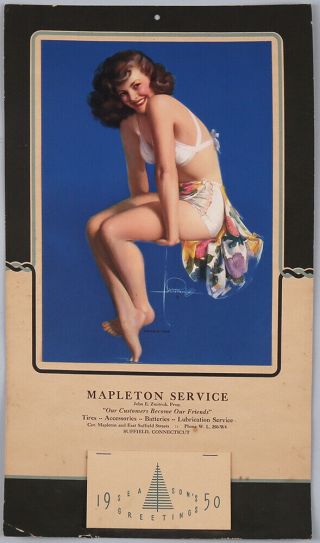 Vintage 1950 Rolf Armstrong Pin - Up Calendar Barefoot Bathing Beauty Twinkle Toes