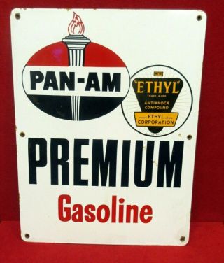 Pan - Am Gas Pump Plate Premium Gasoline - Porcelain 13 " X 17 "