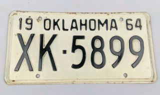 Vintage 1964 Oklahoma License Plate Xk - 5899 Black White
