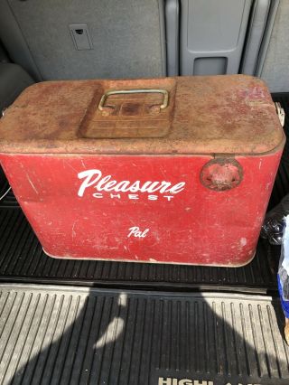 Vintage Pleasure Chest Red Metal Cooler W/ Bottle Opener