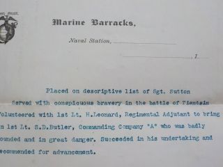 Boxer Rebellion Document 1900 Smedley D.  Butler Medal Of Honor China Marine 2