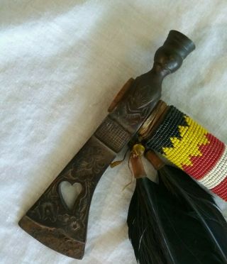 Antique Pipe Tomahawk Native American W/ Beaded Stem Plains Indian.  Nr