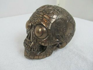 VERY COOL Design Clinic Large Aztec Hand Crafted Bronze Skull Sculpture TL 1785 2