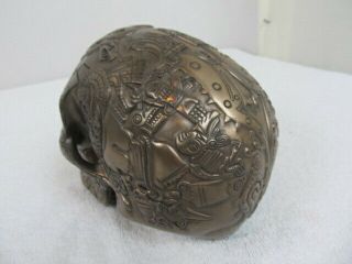 VERY COOL Design Clinic Large Aztec Hand Crafted Bronze Skull Sculpture TL 1785 3