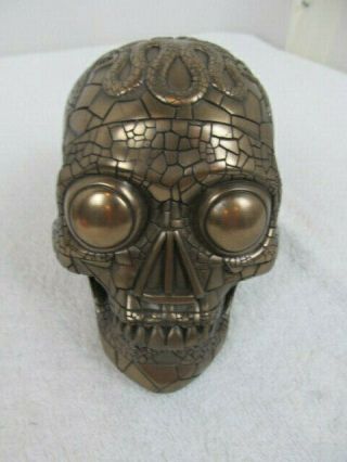 VERY COOL Design Clinic Large Aztec Hand Crafted Bronze Skull Sculpture TL 1785 5