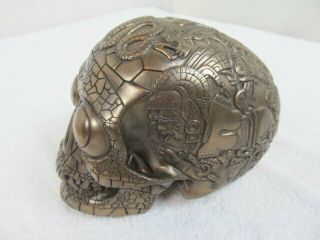VERY COOL Design Clinic Large Aztec Hand Crafted Bronze Skull Sculpture TL 1785 8