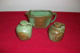 Vintage Frankcoma Pottery Old Man Of The Mountains 3 Pc S&p & Creamer