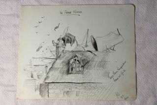 1912 Comic Sketch Of Airman Crashing Plane Landing In Chimney - Pre Ww1