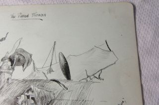 1912 Comic Sketch of AIRMAN CRASHING PLANE Landing in Chimney - Pre WW1 3