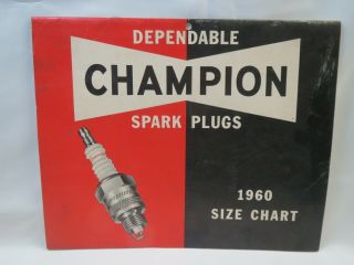 Vintage 1960 Champion Spark Plug Size Chart For Cars Motorcycles Outboard Motors