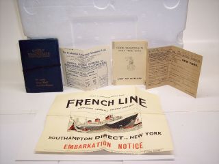 1935 French Line Ss Normandie Embarkation Card And Assorted Papers