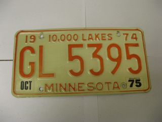 1974 74 1975 75 Minnesota Mn License Plate Gl 5395 Natural Sticker