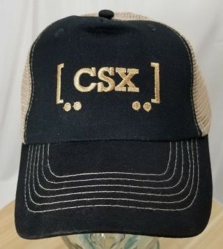 Csx Railway Railroad Embroidered Mesh Back Trucker Black Khaki Snap - Back Hat