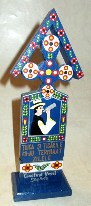 Vintage Hand - Painted Wooden Souvenir From The Merry Cemetery In Săpânța,  Romania