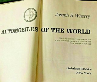 Vintage 1968 Automobiles Of The World Joseph Wherry Cars 713 Pages Many Pictures