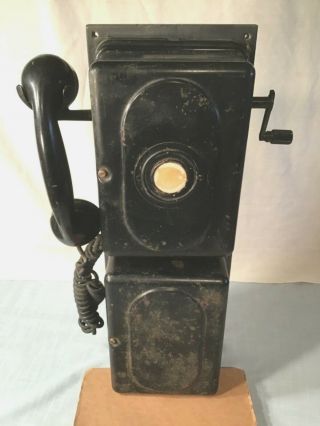 Vintage Black Gte Automatic Electric Wall Phone With Side Crank