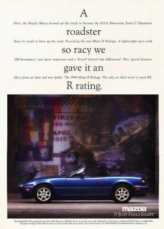 1994 Mazda Mx - 5 Miata Mx5 R Edition Advertisement Print Art Car Ad J570