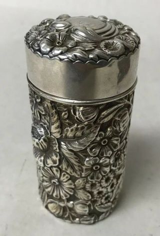 Antique Gorham Chased Repousse Sterling Silver Talc Powder Container Dispenser