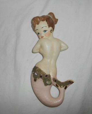 Rare Vintage 50s 4 piece Mom & Baby Ceramic Mermaid Wall Plaque Hanging Set 2