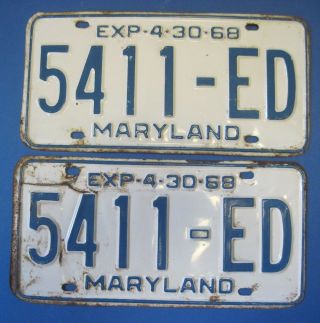 1968 Maryland Truck License Plates Matched Pair